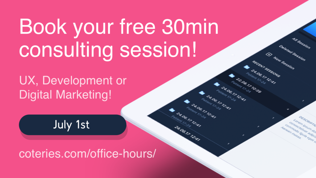 Coteries Lab, Office Hours, Free consultation, July 1st